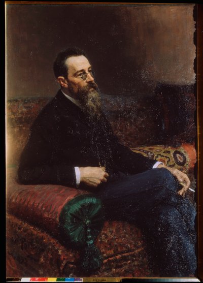 Retrato do compositor Nicholas (Nikolai) Rimsky Korsakov (Rimsky-Korsakov) (1844-1908). Pintura por Ilya Repin (Ilia Repine) (1844-1930), óleo sobre tela de Ilya Efimovich Repin