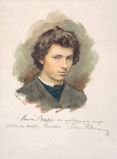 Auto-retrato - Repin, Ilya Yefimovich (1844-1930) - 1866 - Aquarela sobre papel - 35x26 - Coleção Particular de Ilya Efimovich Repin