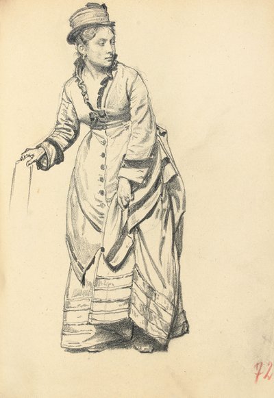 Mulher em pé, segurando o vestido, c. 1872-1875 de Ilya Efimovich Repin