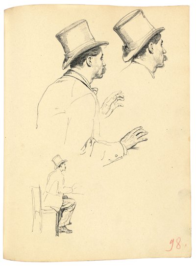 Estudos para "Um café parisiense": vista lateral da cabeça do homem com chapéu, c. 1872-1875 de Ilya Efimovich Repin