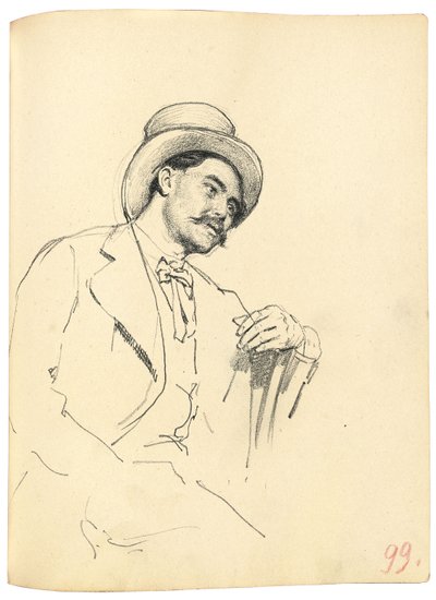 Estudo para "Um café parisiense": homem sentado com chapéu, c. 1872-1875 de Ilya Efimovich Repin