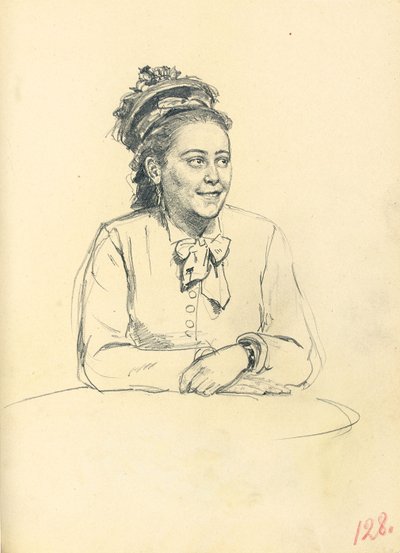 Estudo para "Um café parisiense": mulher sentada com arco e mãos cruzadas, c. 1872-1875 de Ilya Efimovich Repin