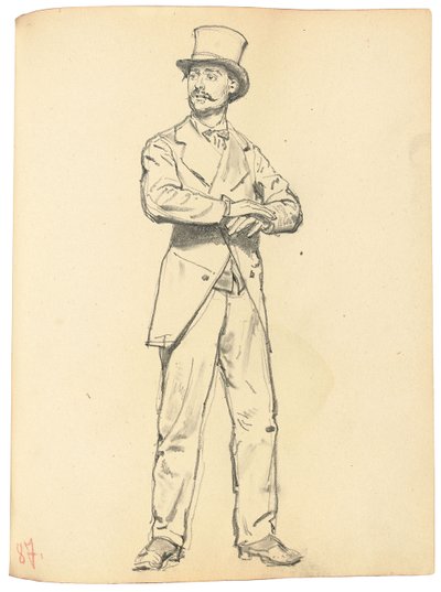 Estudo para "Um café parisiense": homem de pé com um chapéu, pernas afastadas, c. 1872-1875 de Ilya Efimovich Repin