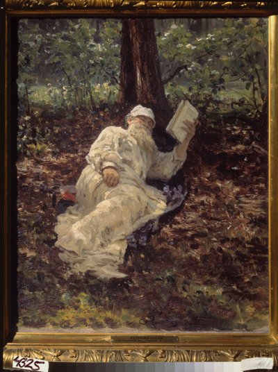 Tolstoi descansando na floresta de Ilya Efimovich Repin
