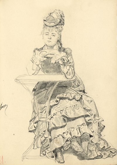 Mulher sentada em uma mesa de café, c. 1872-1875 de Ilya Efimovich Repin