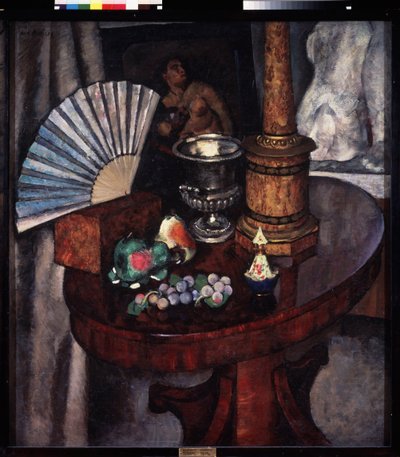 Natureza morte avec eventail (Natureza morta com um ventilador). Peinture de Ilya Ivanovich Mashkov (Ilia Machkov, Matchkov) (1881-1944), huile sur toile de Ilya Ivanovich Mashkov