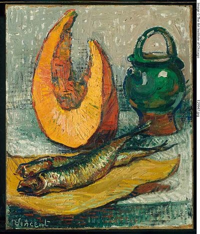 Natureza morta: Melão, frasco de peixe de Imitator of Vincent van Gogh