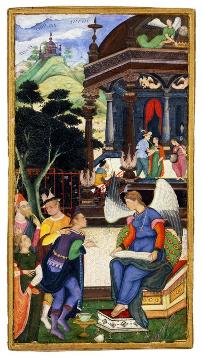 Um anjo conversando com um grupo de europeus, c. 1610 de Indian Art