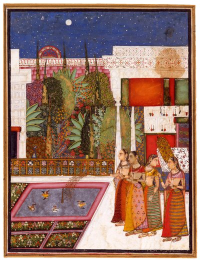 Quatro mulheres em um jardim do palácio, meados do século XVIII. de Indian Art