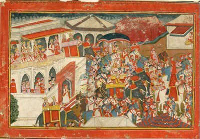 Krishna e Balarama partindo de um palácio, c. 1840 de Indian Art