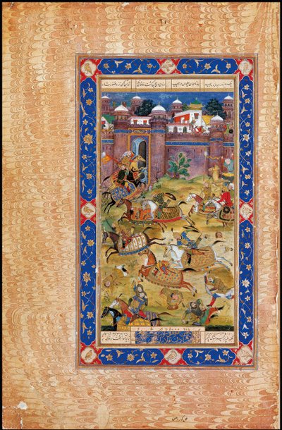 Nariman mata o filho dos Khaqan da China. Do épico Garshaspnama de Asadi Tusi de Indian Art