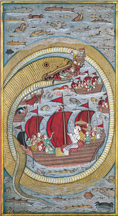 Serpente do mar engole a frota real, 1670 de Indian Art