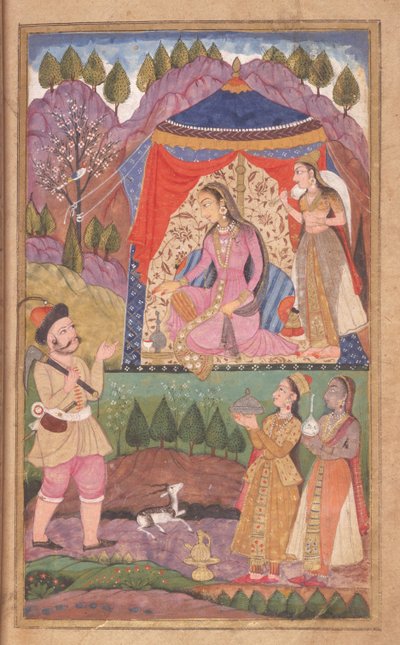 48.62 fólio 138 Farhad relata suas aventuras à princesa Shirin, de Khusrau e Shirin, Deccani School, 1722 de Indian School