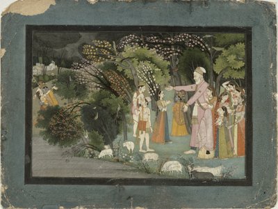 51.20728 Nanda pedindo a Radha para escoltar Krishna para casa, da Escola Gita Govinda, Garhwal, Pahari, 1790 de Indian School