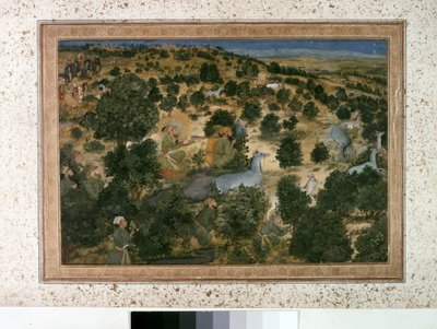 AURANGZEB: Awrangzib caça Nilgais, c.1660 (miniatura) de Indian School