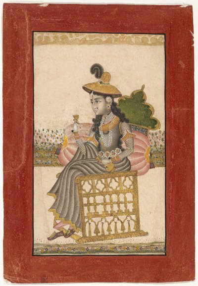 Uma Senhora Bejeweled, Escola Kota, 1690-1720 (guache com ouro sobre papel) de Indian School