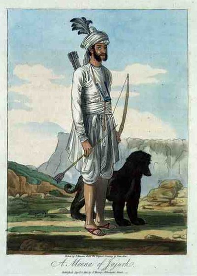 A Meena of Jajurh, gravada por T. Baxter após um desenho de Deen Alee, pub. por J.Murray de Indian School