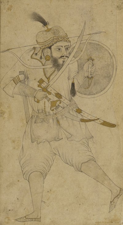 Um soldado tártaro, Ahmadnagar, planalto Deccan (tinta e ligeiro tom no papel) de Indian School