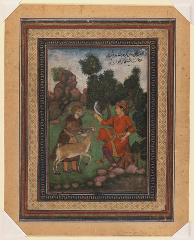 Um falcoeiro e um guarda-caça, c.1600 (wc no papel) de Indian School