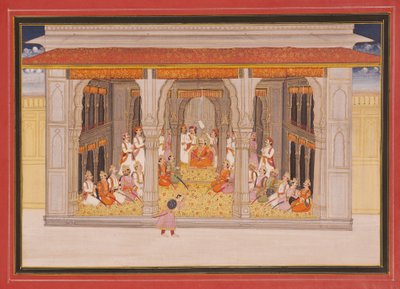 Um rei em durbar em um pavilhão, 1760 (wc opaco e ouro no papel) de Indian School