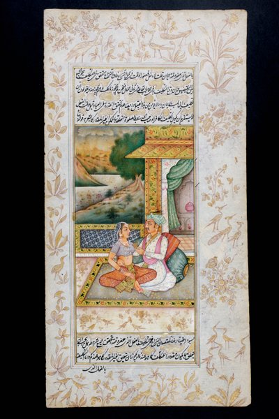 Um, homem, cortes, um, mulher, em, um, boudoir, cena, rajasthani, miniatura, quadro de Indian School