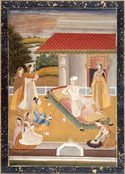Um príncipe a fumar (aguarela sobre papel) de Indian School