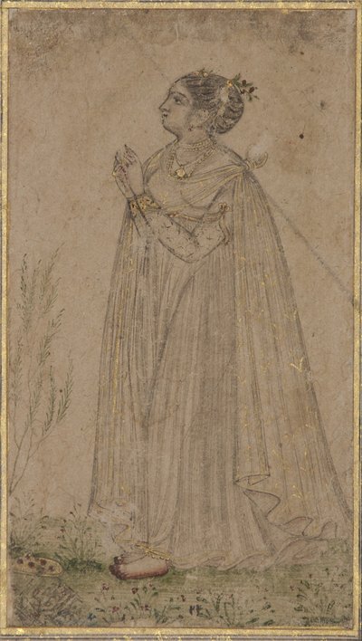 Uma princesa adora o sol, c.1600 (wc opaca e ouro no papel) de Indian School
