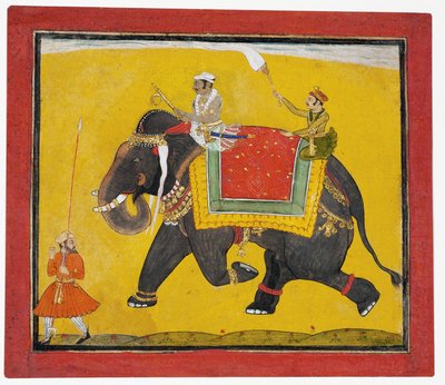 Um rajá montado num elefante, c.1690 (wc opaco sobre papel) de Indian School