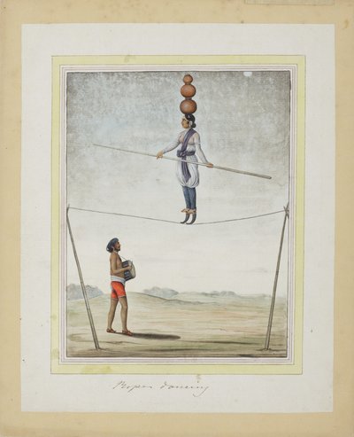 Acrobat em uma corda bamba, baterista abaixo, c.1820 (wc opaca no papel) de Indian School