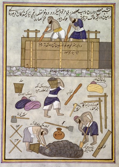 Acrescentar.ou.1717 Um construtor de paredes de lama (aguarela sobre papel) de Indian School