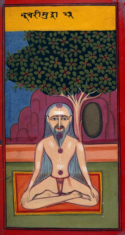 Adicionar 24099 fol.114v A Yogi em postura Bhucari, de Asandas e Mudras (Hata yoga) (gouache em papel) de Indian School