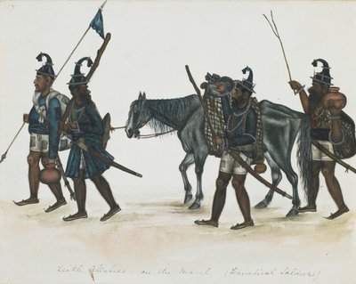 Akali Sikhs em Março, c.1850 (aguarela opaca sobre papel) de Indian School
