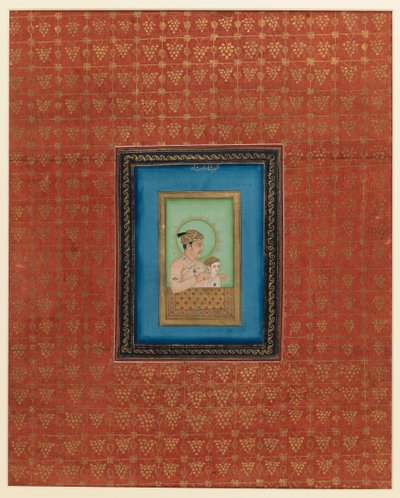 Akbar e um de seus filhos ou netos, 1875-1900 (wc opaca e ouro no papel) de Indian School