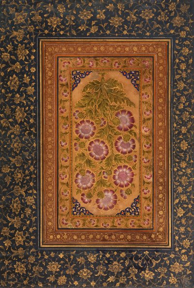 Página do álbum com Stokesia e retrato de Abdul Rahim Khan-e Khanna, c.1800 (wc opaco e ouro sobre papel) de Indian School