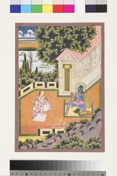 Asavari Ragini de Sri, c.1850 (wc opaca e ouro sobre papel) de Indian School