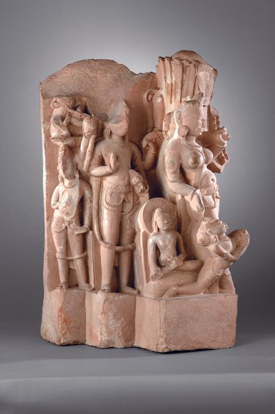 Atendentes de Vishnu com Gada, do século X-XI (arenito) de Indian School