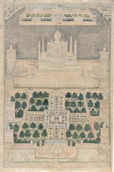 Vista aérea do Taj Mahal em Agra, 1790-1810 de Indian School