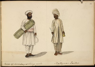 Vendedor de tapetes Bohori; alfaiate Kathiawar de Indian School