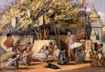 Byragis, mendigos religiosos hindus se preparando para um festival, doces de praia, Bombaim de Indian School