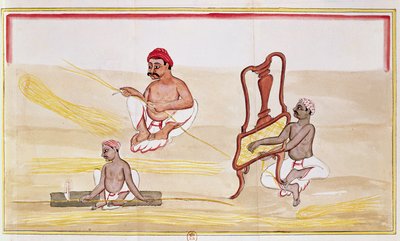 Caning cadeiras para exportação para a Grã-Bretanha (caneta e tinta e wc no papel) de Indian School