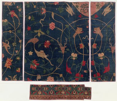 Tapete decorado com animais, índio, século XVI (lã e bordado) de Indian School
