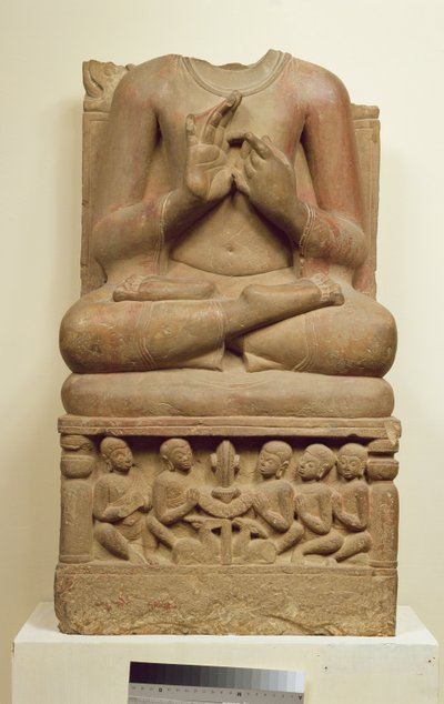 Escultura de Buda na atitude de pregar um sermão, Sarnath, Uttar Pradesh, século 5 (arenito) de Indian School