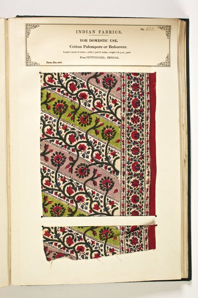 Palempore ou colcha de algodão, Fatehgarh, Uttar Pradesh, Índia, para uso doméstico, nº 152 de "A coleção dos fabricantes de tecidos da Índia", de John Forbes Watson, publicado em 1866 de Indian School