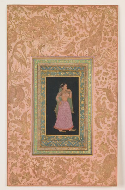 Dama da corte, dinastia Mughal, reinado de Aurangzeb, c.1660-1700 (tinta e aguarela sobre papel) de Indian School