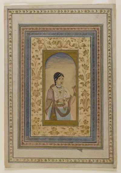 Cortesã em uma janela, do século XVIII (lavagens de wc, ouro e tinta sobre papel) de Indian School