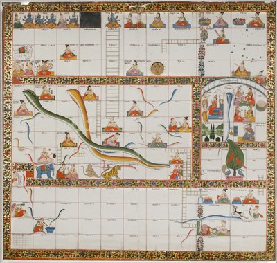 Design para o jogo de Snakes and Ladders, 1800 (guache sobre papel montado em tecido) de Indian School