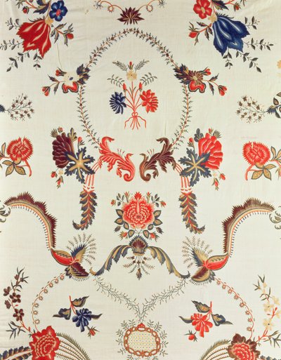 Detalhe de tecido bordado, feito para o mercado europeu, c.1725-50 (seda em algodão vidrado) de Indian School