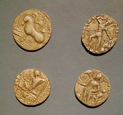 Samudragupta de dinares (335-375) Kumaragupta I (415-454) e Chandragupta I (320-335) (ouro) de Indian School