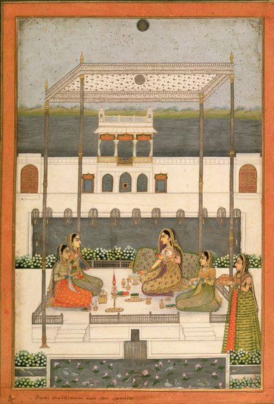 Festa da noite no jardim de um palácio de Mughal, Lucknow ou Murshidabad, Bengala Ocidental, 1760 de Indian School