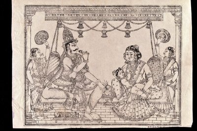 Cena da família (impressão em xilogravura) de Indian School